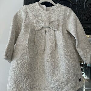 Charming Ivory Textured Kids Dress with Bow